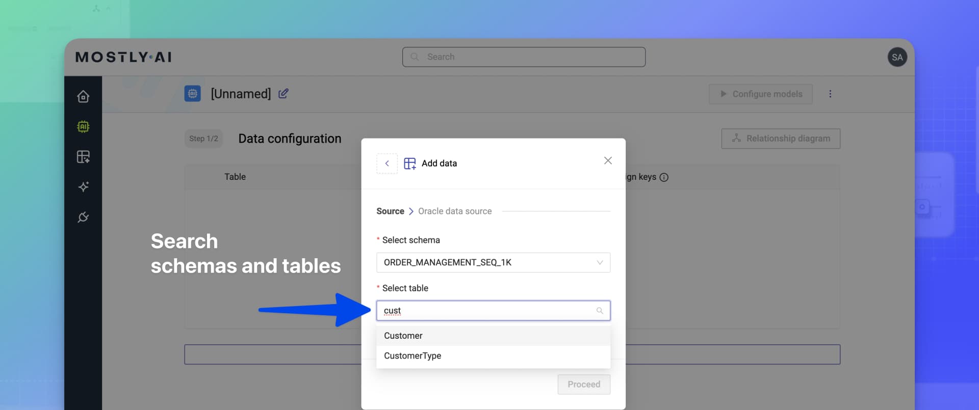 MOSTLY AI - Search database schemas and tables